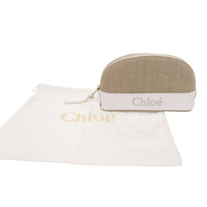 未使用 クロエ CHC23SP870J90106 ポーチ レザー リネンキャンバス ベージュ ホワイト 化粧ポーチ 0374【中古】Chloe