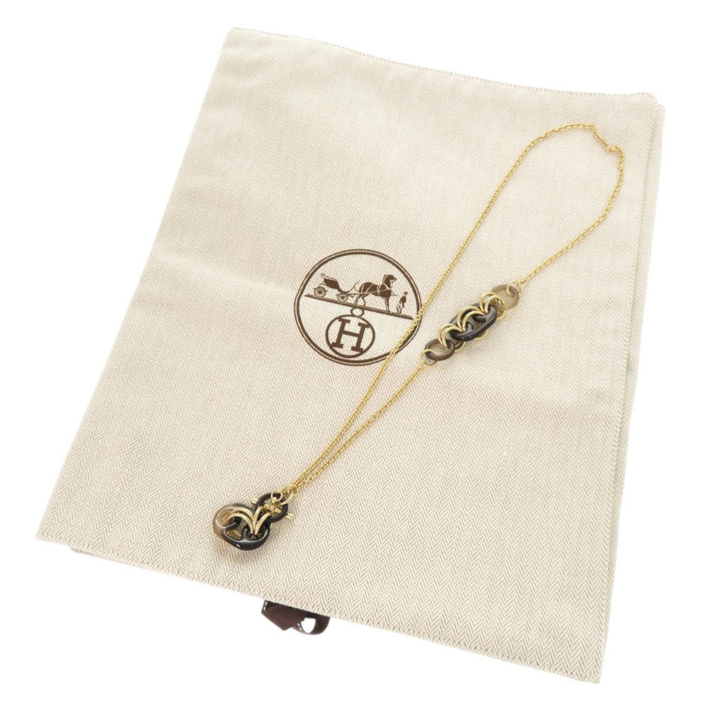 美品 エルメス ユリディス バッファローホーン メタル ブラウン ゴールド ネックレス 0375【中古】HERMES