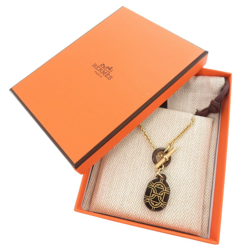 新品同様 エルメス シェーヌダンクル バッファローホーン メタル ブラウン ゴールド ネックレス 0380【中古】HERMES