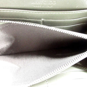 新品同様 ジミーチュウ ラウンドファスナー バイカラー 長財布 レザー カーキ/ブルー 0392【中古】JIMMY CHOO
