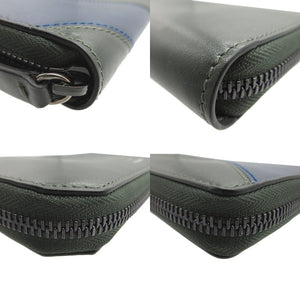 新品同様 ジミーチュウ ラウンドファスナー バイカラー 長財布 レザー カーキ/ブルー 0392【中古】JIMMY CHOO