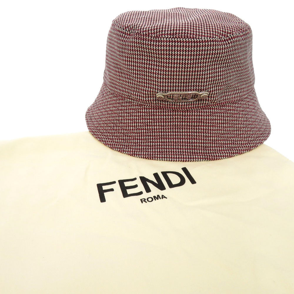 未使用品 フェンディ O’Lock オーロック ウール ポリエステル コットン レッド ブラック バケットハット 帽子 0395【中古】FENDI