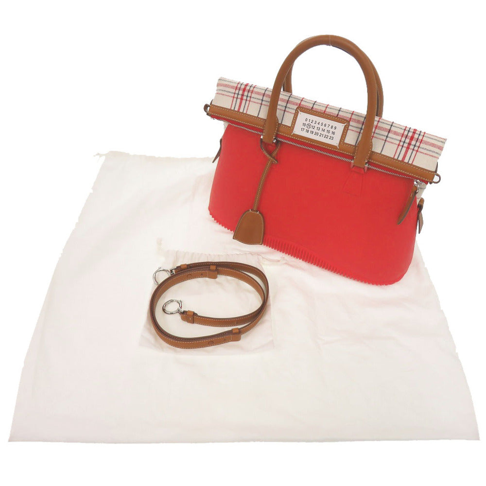 美品 メゾン マルジェラ 5AC S61WG0107 ラバー/レザー/キャンバス レッド トートバッグ 赤 0402【中古】Maison Margiela