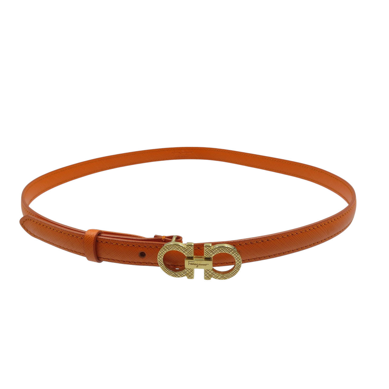 美品 サルヴァトーレフェラガモ ガンチーニ DD-23 B325 レザー ゴールド金具 オレンジ Cm-75 ベルト 0403【中古】Salvatore Ferragamo