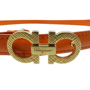 美品 サルヴァトーレフェラガモ ガンチーニ DD-23 B325 レザー ゴールド金具 オレンジ Cm-75 ベルト 0403【中古】Salvatore Ferragamo
