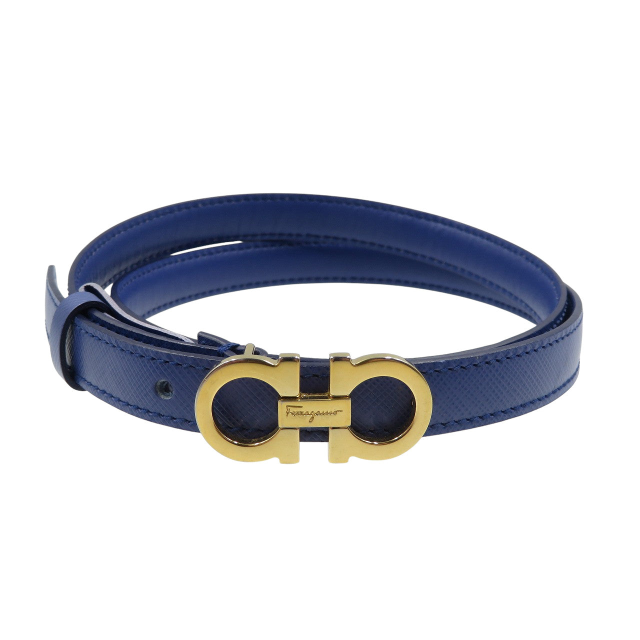 美品 サルヴァトーレフェラガモ ガンチーニ レザー ゴールド ブルー Cm-75 ベルト 0403【中古】Salvatore Ferragamo