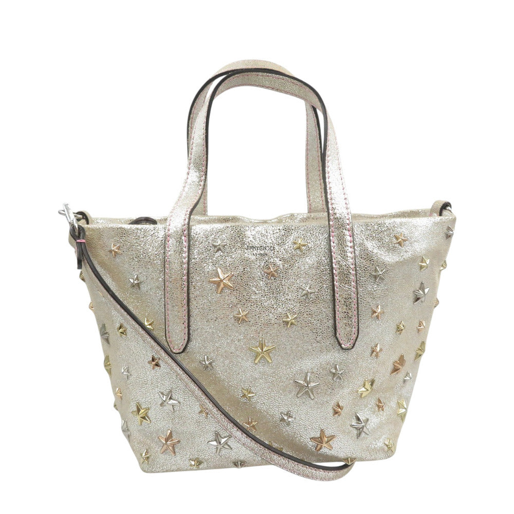 新品同様 ジミーチュウ ミニサラ レザー スタッズ シルバー 2WAY ハンドバッグ ショルダーバッグ 0420【中古】JIMMY CHOO