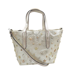 新品同様 ジミーチュウ ミニサラ レザー スタッズ シルバー 2WAY ハンドバッグ ショルダーバッグ 0420【中古】JIMMY CHOO