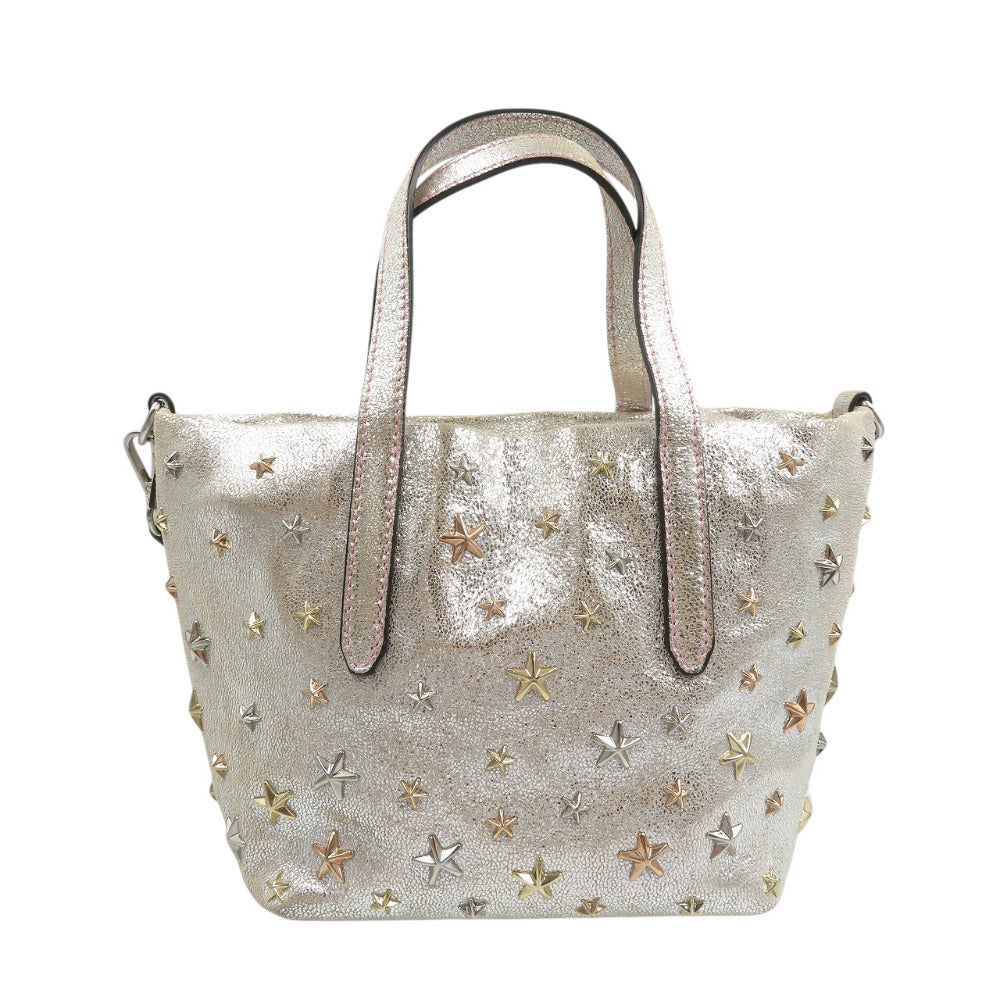 新品同様 ジミーチュウ ミニサラ レザー スタッズ シルバー 2WAY ハンドバッグ ショルダーバッグ 0420【中古】JIMMY CHOO