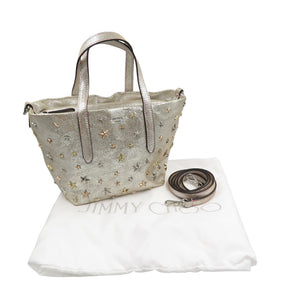 新品同様 ジミーチュウ ミニサラ レザー スタッズ シルバー 2WAY ハンドバッグ ショルダーバッグ 0420【中古】JIMMY CHOO