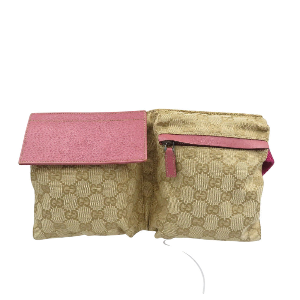 グッチ 28566 GGキャンバス ベージュ ピンク ボディバッグ ウエストバッグ 0422【中古】GUCCI