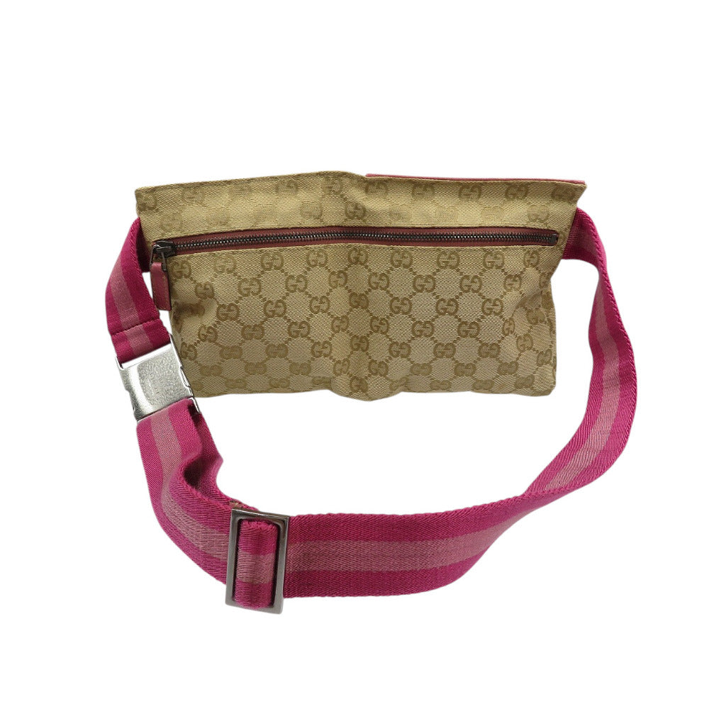 グッチ 28566 GGキャンバス ベージュ ピンク ボディバッグ ウエストバッグ 0422【中古】GUCCI