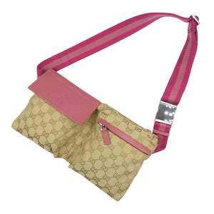 グッチ 28566 GGキャンバス ベージュ ピンク ボディバッグ ウエストバッグ 0422【中古】GUCCI