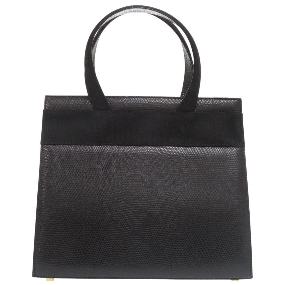 美品 サルヴァトーレフェラガモ 2WAY ヴァラリボン BA214178 リザード型押しレザー ブラック ハンドバッグ 黒 0450【中古】Salvatore Ferragamo