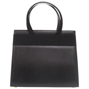 美品 サルヴァトーレフェラガモ 2WAY ヴァラリボン BA214178 リザード型押しレザー ブラック ハンドバッグ 黒 0450【中古】Salvatore Ferragamo