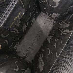 美品 サルヴァトーレフェラガモ 2WAY ヴァラリボン BA214178 リザード型押しレザー ブラック ハンドバッグ 黒 0450【中古】Salvatore Ferragamo