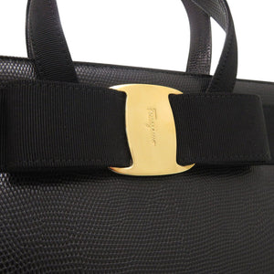 美品 サルヴァトーレフェラガモ 2WAY ヴァラリボン BA214178 リザード型押しレザー ブラック ハンドバッグ 黒 0450【中古】Salvatore Ferragamo