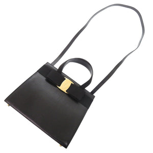 美品 サルヴァトーレフェラガモ 2WAY ヴァラリボン BA214178 リザード型押しレザー ブラック ハンドバッグ 黒 0450【中古】Salvatore Ferragamo