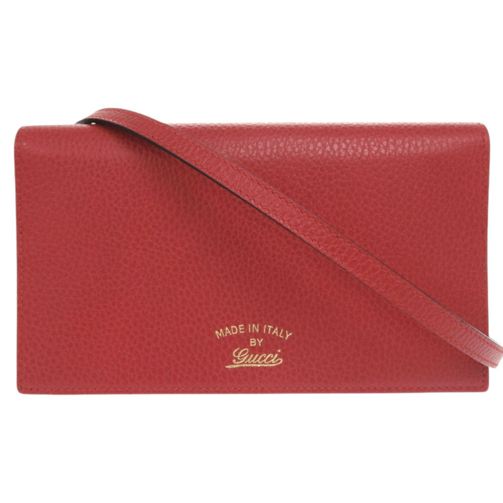 美品 グッチ 368231 レザー レッド ショルダーウォレット ショルダーバッグ 長財布 赤 0462【中古】GUCCI