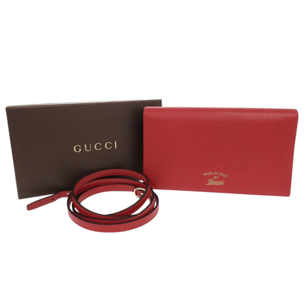 美品 グッチ 368231 レザー レッド ショルダーウォレット ショルダーバッグ 長財布 赤 0462【中古】GUCCI