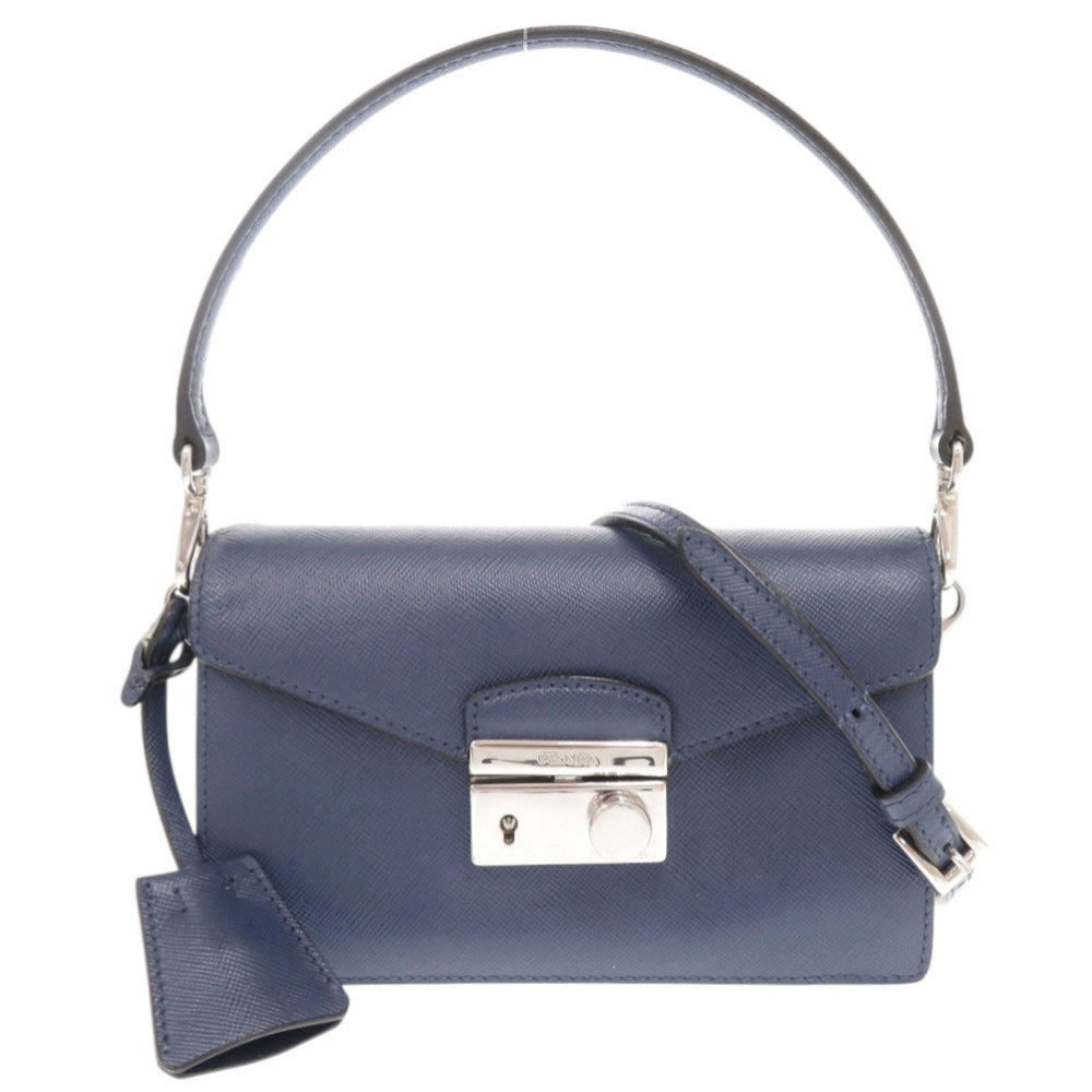 美品 プラダ サフィアーノ ブルー 2WAY ハンドバッグ ミニ ショルダーバッグ 青 0464【中古】PRADA