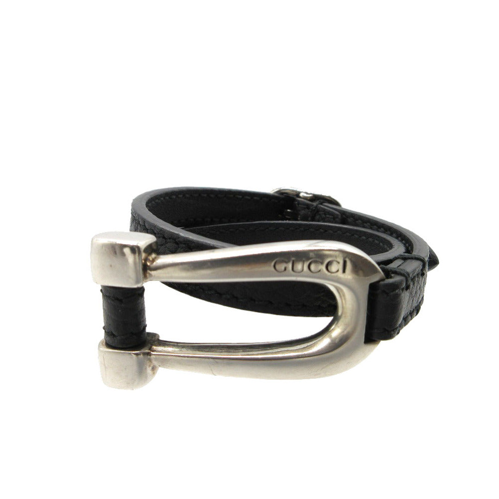 美品 グッチ 2連 ホースビット  ブレスレット シルバー925/レザー ブラック/シルバー 0471【中古】GUCCI