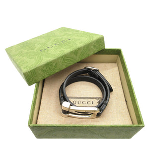 美品 グッチ 2連 ホースビット  ブレスレット シルバー925/レザー ブラック/シルバー 0471【中古】GUCCI