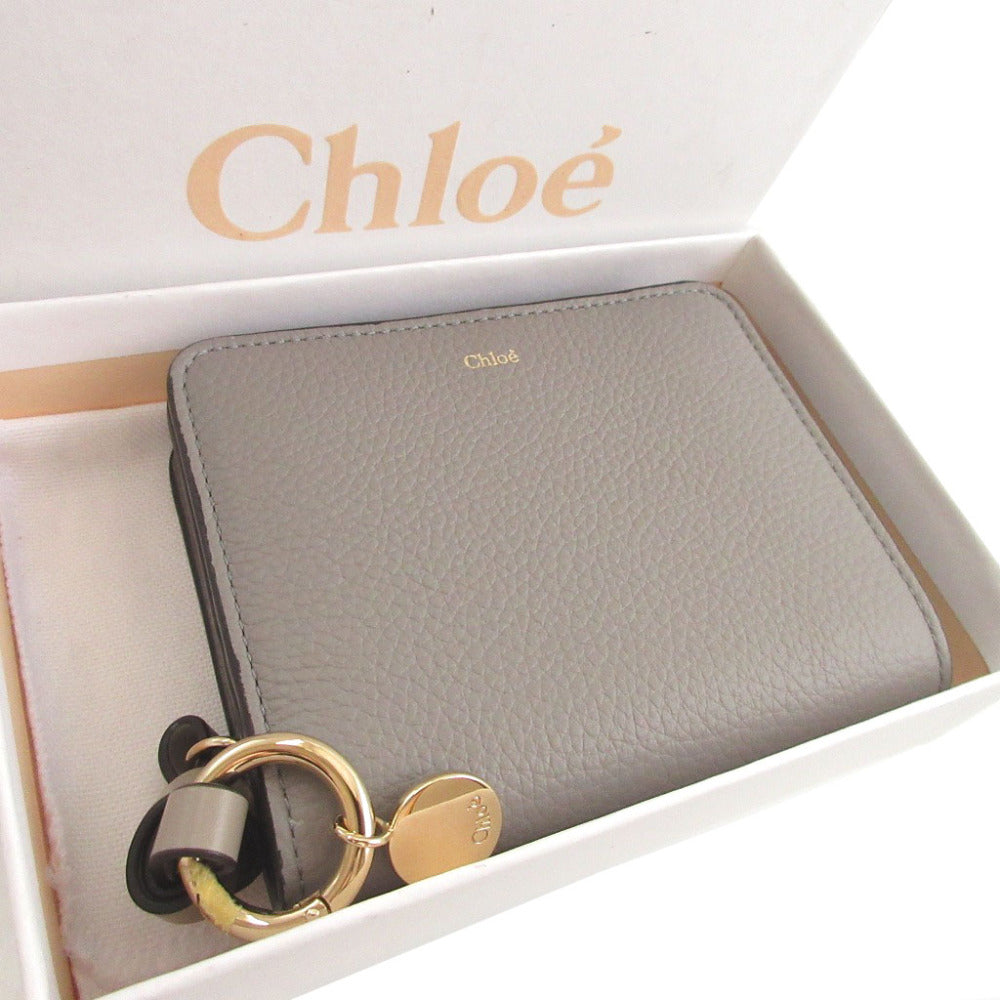 新品同様 クロエ アルファベット ミニ コンパクトウォレット CHC22WP レザー グレー 2つ折り財布 財布 0483【中古】Chloe