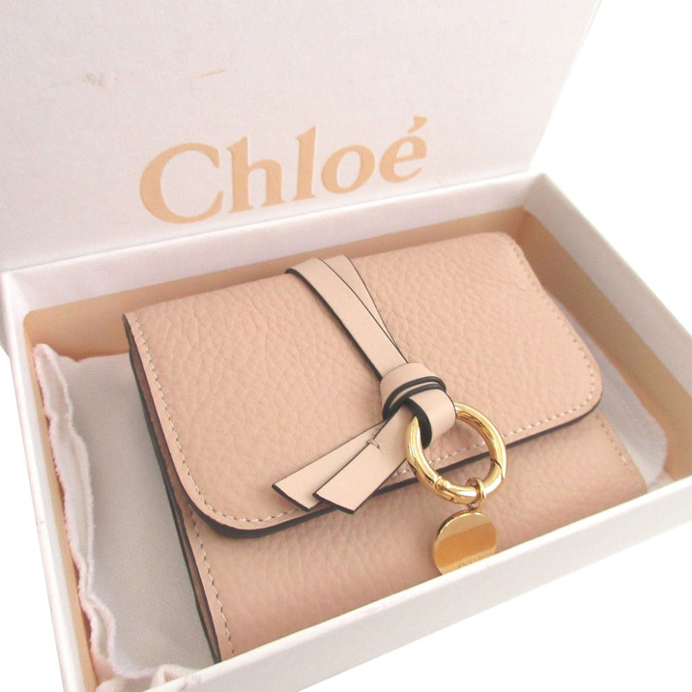 新品同様 クロエ アルファベット ミニ コンパクトウォレット CHC17UP レザー ピンク 3つ折り財布 財布 0484【中古】Chloe