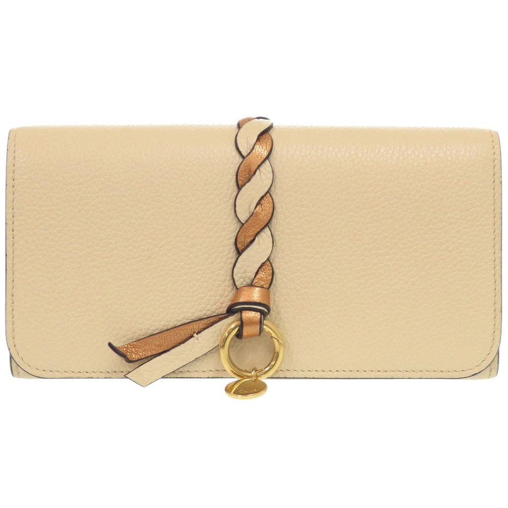 美品 クロエ レザー ベージュ 長財布 0485【中古】Chloe