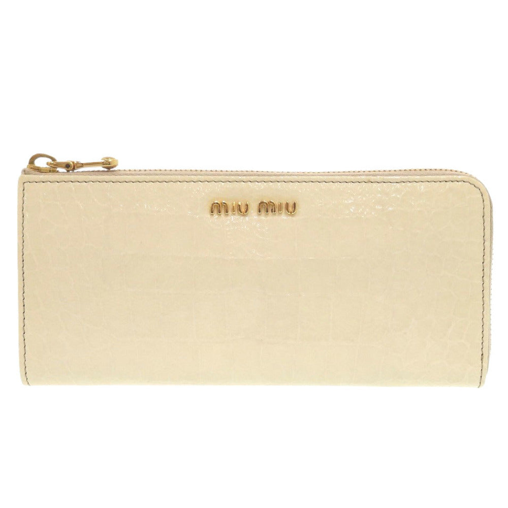 新品同様 ミュウミュウ 5M1183 型押しレザー アイボリー L字ファスナー 長財布 0486【中古】MIUMIU