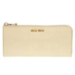 新品同様 ミュウミュウ 5M1183 型押しレザー アイボリー L字ファスナー 長財布 0486【中古】MIUMIU