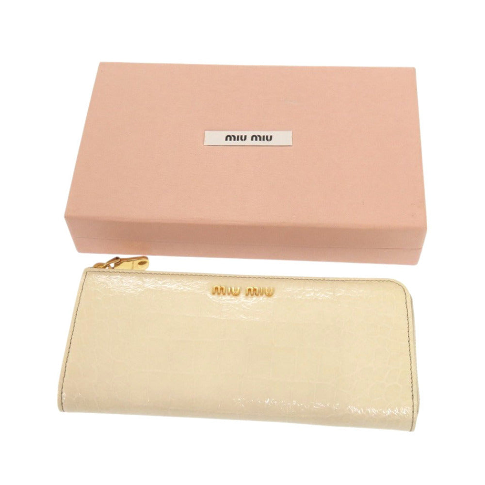新品同様 ミュウミュウ 5M1183 型押しレザー アイボリー L字ファスナー 長財布 0486【中古】MIUMIU