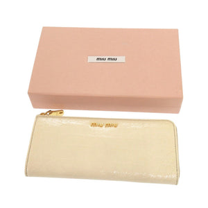 新品同様 ミュウミュウ 5M1183 型押しレザー アイボリー L字ファスナー 長財布 0486【中古】MIUMIU