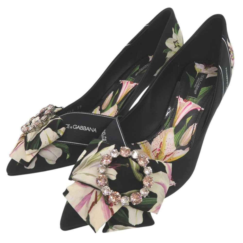 未使用品 ドルチェアンドガッバーナ ポインテッドトゥ ビジュー パンプス クリスタル ロゴ 総柄 フローラル 花柄 CD1356 キャンバス 0489【中古】DOLCE&GABBANA