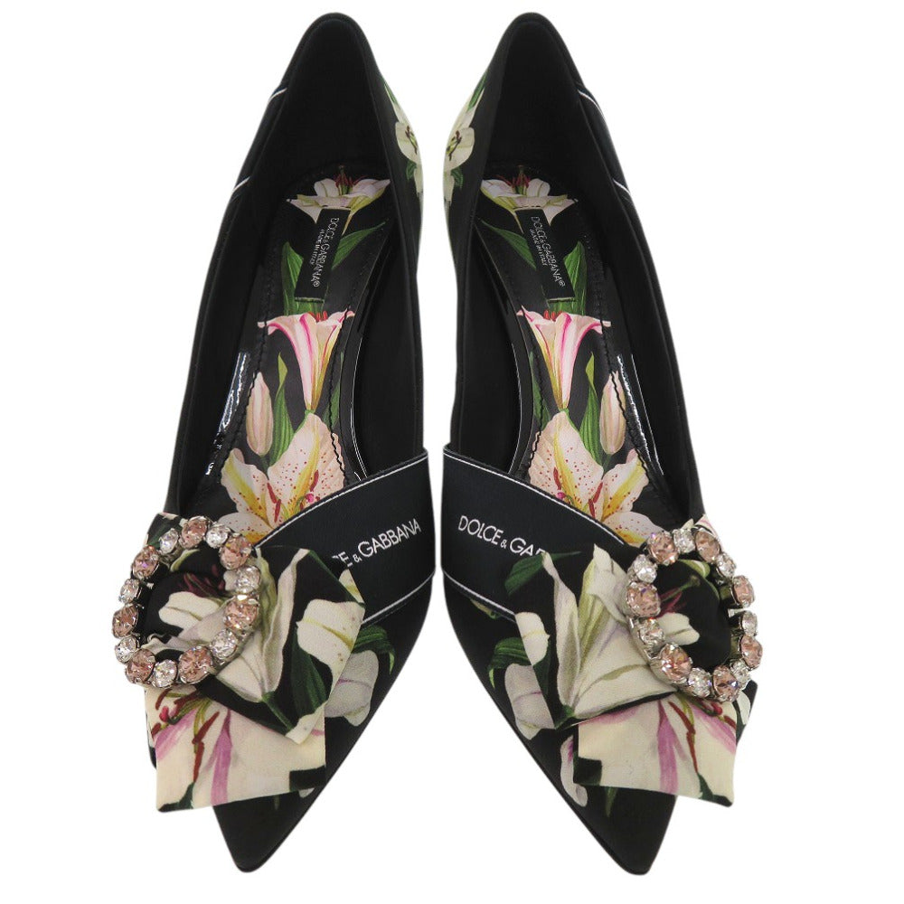 未使用品 ドルチェアンドガッバーナ ポインテッドトゥ ビジュー パンプス クリスタル ロゴ 総柄 フローラル 花柄 CD1356 キャンバス 0489【中古】DOLCE&GABBANA