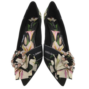 未使用品 ドルチェアンドガッバーナ ポインテッドトゥ ビジュー パンプス クリスタル ロゴ 総柄 フローラル 花柄 CD1356 キャンバス 0489【中古】DOLCE&GABBANA
