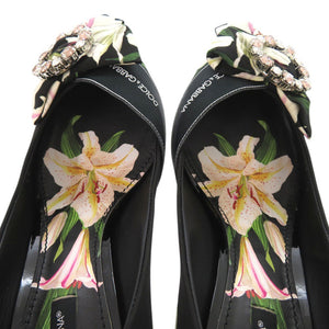 未使用品 ドルチェアンドガッバーナ ポインテッドトゥ ビジュー パンプス クリスタル ロゴ 総柄 フローラル 花柄 CD1356 キャンバス 0489【中古】DOLCE&GABBANA