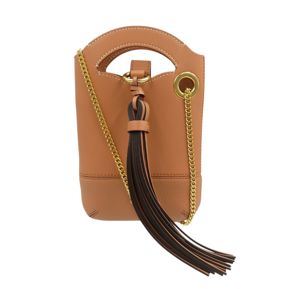 未使用 クロエ ウォールデン フォンポーチ CHC20AP330C6126B フリンジ レザー ゴールド金具 ブラウン スマホショルダー 0490【中古】Chloe