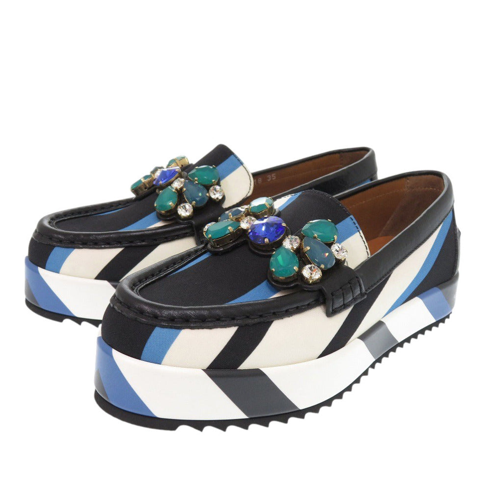 未使用 ドルチェアンドガッバーナ ローファー レザー キャンバス ブラック ブルー 0490【中古】DOLCE & GABBANA