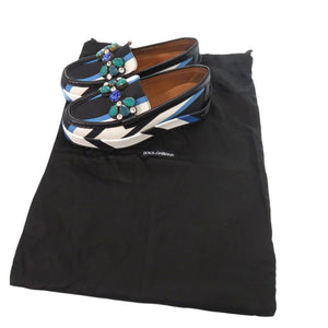 未使用 ドルチェアンドガッバーナ ローファー レザー キャンバス ブラック ブルー 0490【中古】DOLCE & GABBANA