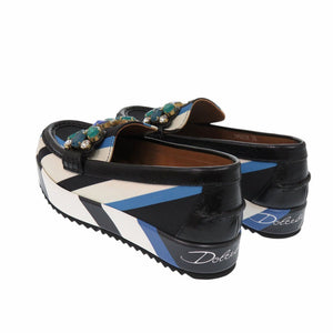 未使用 ドルチェアンドガッバーナ ローファー レザー キャンバス ブラック ブルー 0490【中古】DOLCE & GABBANA