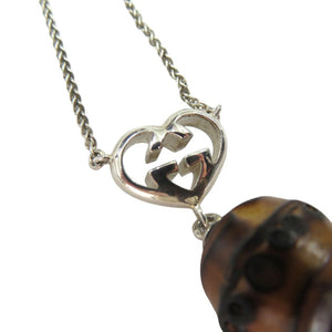 美品 グッチ インターロッキングＧ ハート ペンダント ネックレス シルバー925 木製 バンブー 0530【中古】GUCCI