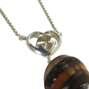 美品 グッチ インターロッキングＧ ハート ペンダント ネックレス シルバー925 木製 バンブー 0530【中古】GUCCI