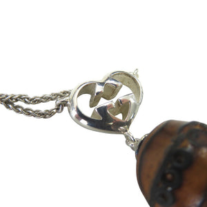 美品 グッチ インターロッキングＧ ハート ペンダント ネックレス シルバー925 木製 バンブー 0530【中古】GUCCI