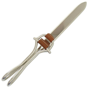 美品 グッチ ペーパーナイフ メタル レザー シルバー レターオープナー 茶 文房具 文具 0532【中古】GUCCI