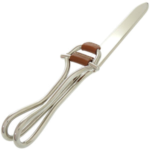 美品 グッチ ペーパーナイフ メタル レザー シルバー レターオープナー 茶 文房具 文具 0532【中古】GUCCI