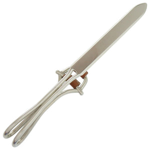 美品 グッチ ペーパーナイフ メタル レザー シルバー レターオープナー 茶 文房具 文具 0532【中古】GUCCI