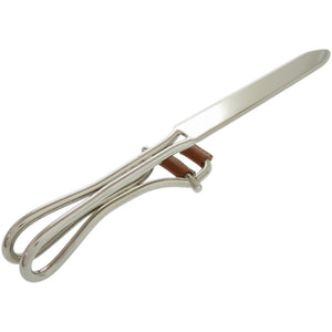 美品 グッチ ペーパーナイフ メタル レザー シルバー レターオープナー 茶 文房具 文具 0532【中古】GUCCI