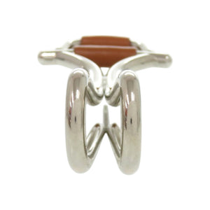 美品 グッチ ペーパーナイフ メタル レザー シルバー レターオープナー 茶 文房具 文具 0532【中古】GUCCI